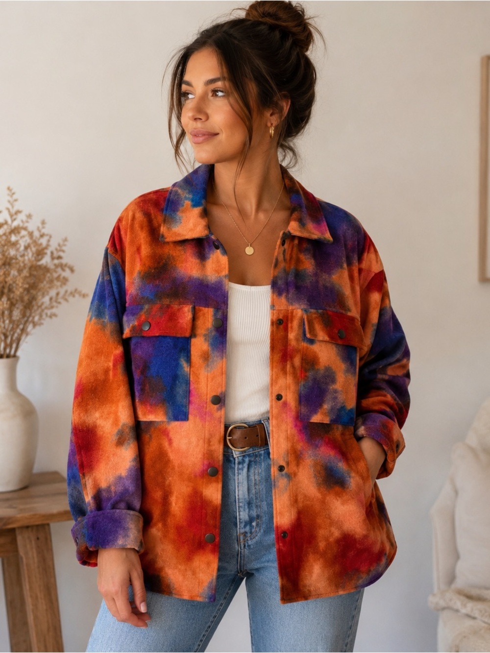 As seen on TV Wild Fable Colorful Tye-Dye Abstract Print Shacket Size Large